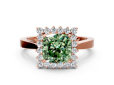 Rose gold Fancy Green Cushion  Cut Diamond Halo Ring with Round Brilliant Halo and Solitaire Band_87