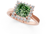 Rose gold Fancy Green Cushion  Cut Diamond Halo Ring with Round Brilliant Halo and Solitaire Band_88