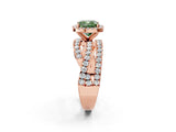 Rose gold Fancy Green Cushion Cut Diamond Halo Ring with Round Split Shank and Prong Setting_38