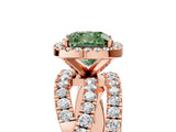 Rose gold Fancy Green Cushion Cut Diamond Halo Ring with Round Split Shank and Prong Setting_41