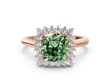 Rose gold Fancy Green Cushion  Cut Diamond Halo Ring with Solitaire Band and Prong Setting_53
