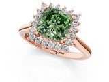 Rose gold Fancy Green Cushion  Cut Diamond Halo Ring with Solitaire Band and Prong Setting_54