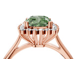 Rose gold Fancy Green Cushion  Cut Diamond Halo Ring with Solitaire Band and Prong Setting_57