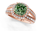Rose gold Fancy Green Cushion Cut Diamond Halo Ring with Split Shank Pavé Band and Four-Prong Setting_1