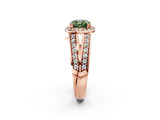 Rose gold Fancy Green Cushion Cut Diamond Halo Ring with Split Shank Pavé Band and Four-Prong Setting_2