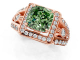 Rose gold Fancy Green Cushion Cut Diamond Halo Ring with Split Shank and Bezel Accents and Four-Prong Setting_1