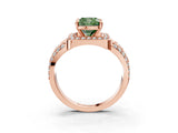 Rose gold Fancy Green Cushion Cut Diamond Halo Ring with Split Shank and Bezel Accents and Four-Prong Setting_3