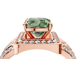 Rose gold Fancy Green Cushion Cut Diamond Halo Ring with Split Shank and Bezel Accents and Four-Prong Setting_4