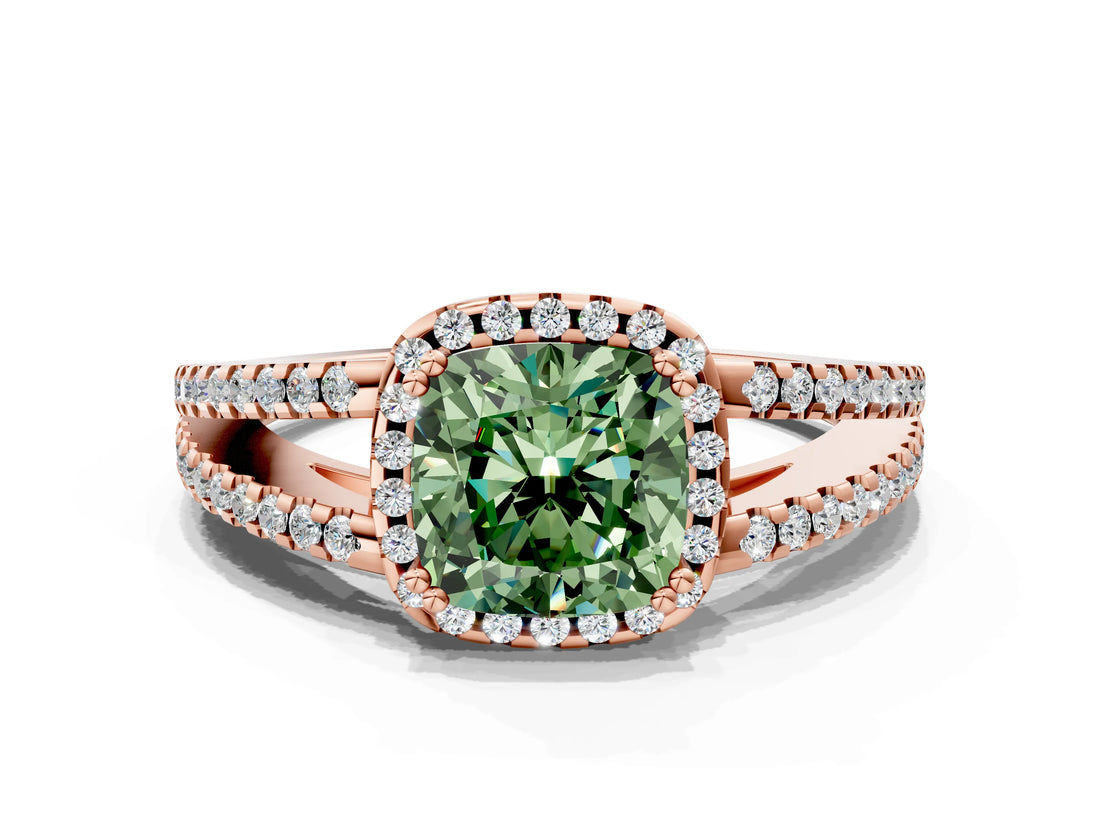 Rose gold Fancy Green Cushion Cut Diamond Halo Split Shank Engagement Ring_39