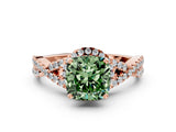 Rose gold Fancy Green Cushion Cut Diamond  Halo Twist Band Solitaire Prong Setting Ring_24