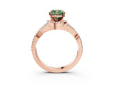 Rose gold Fancy Green Cushion Cut Diamond  Halo Twist Band Solitaire Prong Setting Ring_27