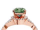 Rose gold Fancy Green Cushion Cut Diamond  Halo Twist Band Solitaire Prong Setting Ring_28