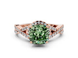 Rose gold Fancy Green Cushion Cut Diamond  Halo Twist Band Solitaire Prong Setting Ring_42