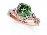 Rose gold Fancy Green Cushion Cut Diamond  Halo Twist Band Solitaire Prong Setting Ring_43