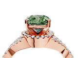 Rose gold Fancy Green Cushion Cut Diamond  Halo Twist Band Solitaire Prong Setting Ring_46