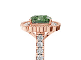 Rose gold Fancy Green Cushion  Cut Diamond Milgrain Floral Halo Engagement Ring with Pavé Band_20