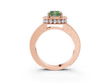 Rose gold Fancy Green Cushion Cut Diamond Milgrain Halo Engagement Ring with Round Pavé Band and Prong Setting_15