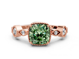 Rose gold Fancy Green Cushion  Cut Diamond Milgrain Marquise Band with Prong Setting_3