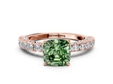 Rose gold Fancy Green Cushion Cut Diamond Pavé Band Solitaire Ring with Prong Setting_76