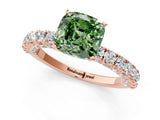 Rose gold Fancy Green Cushion Cut Diamond Pavé Band Solitaire Ring with Prong Setting_77