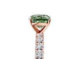 Rose gold Fancy Green Cushion Cut Diamond Pavé Band Solitaire Ring with Prong Setting_81