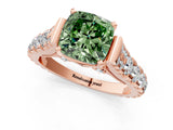 Rose gold Fancy Green Cushion  Cut Diamond Pavé Band Solitaire with Four-Prong Setting_16