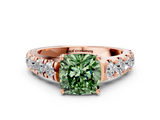 Rose gold Fancy Green Cushion  Cut Diamond Pavé Band Solitaire with Four-Prong Setting_3