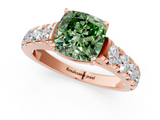 Rose gold Fancy Green Cushion  Cut Diamond Pavé Band Solitaire with Four-Prong Setting_4