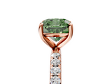 Rose gold Fancy Green Cushion  Cut Diamond Pavé Band Solitaire with Four-Prong Setting_8