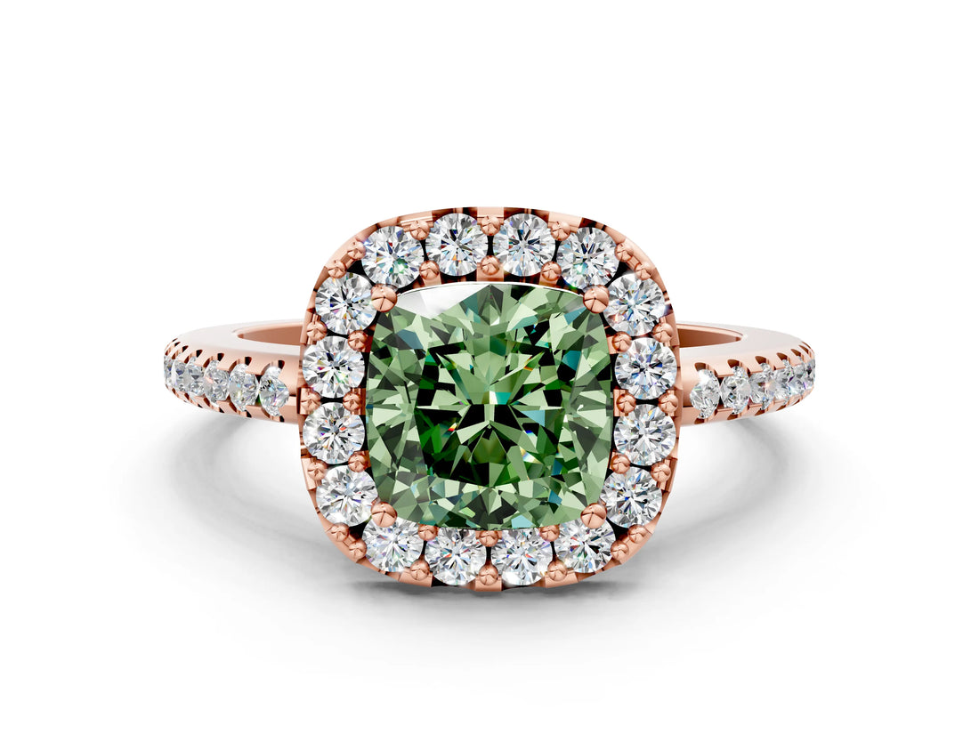 Rose gold Fancy Green Cushion Cut Diamond Pavé Halo Ring with Four-Prong Setting_36