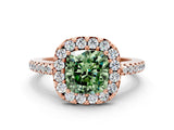 Rose gold Fancy Green Cushion Cut Diamond Pavé Halo Ring with Four-Prong Setting_36