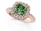 Rose gold Fancy Green Cushion Cut Diamond Pavé Halo Ring with Four-Prong Setting_37