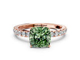 Rose gold Fancy Green Cushion Cut Diamond Pavé Solitaire Engagement Ring with Four-Prong Setting_87