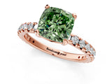 Rose gold Fancy Green Cushion Cut Diamond Pavé Solitaire Ring with Round Band and Prong Setting_13