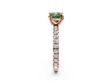 Rose gold Fancy Green Cushion Cut Diamond Pavé Solitaire Ring with Round Band and Prong Setting_14