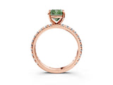 Rose gold Fancy Green Cushion Cut Diamond Pavé Solitaire Ring with Round Band and Prong Setting_15