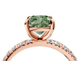 Rose gold Fancy Green Cushion Cut Diamond Pavé Solitaire Ring with Round Band and Prong Setting_16