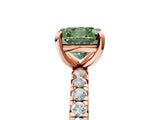 Rose gold Fancy Green Cushion Cut Diamond Pavé Solitaire Ring with Round Band and Prong Setting_17