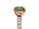 Rose gold Fancy Green Cushion Cut Diamond Pavé Solitaire Ring with Round Band and Prong Setting_29