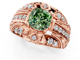 Rose gold Fancy Green Cushion Cut Diamond Pave Art Deco Split Shank Ring with Four-Prong Setting_1