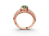 Rose gold Fancy Green Cushion Cut Diamond Pave Art Deco Split Shank Ring with Four-Prong Setting_3