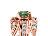 Rose gold Fancy Green Cushion Cut Diamond Pave Art Deco Split Shank Ring with Four-Prong Setting_5