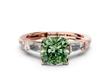 Rose gold Fancy Green Cushion  Cut Diamond Ring with Baguette Side Stones, Channel Set Band, and Four-Prong Setting_24