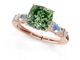 Rose gold Fancy Green Cushion  Cut Diamond Ring with Baguette Side Stones, Channel Set Band, and Four-Prong Setting_25