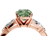 Rose gold Fancy Green Cushion  Cut Diamond Ring with Baguette Side Stones, Channel Set Band, and Four-Prong Setting_28