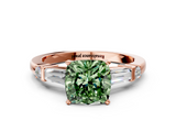 Rose gold Fancy Green Cushion  Cut Diamond Ring with Baguette Side Stones, Channel Set Band, and Four-Prong Setting_3