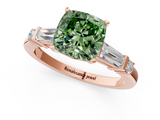 Rose gold Fancy Green Cushion  Cut Diamond Ring with Baguette Side Stones, Channel Set Band, and Four-Prong Setting_4