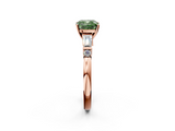 Rose gold Fancy Green Cushion  Cut Diamond Ring with Baguette Side Stones, Channel Set Band, and Four-Prong Setting_5