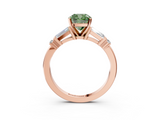 Rose gold Fancy Green Cushion  Cut Diamond Ring with Baguette Side Stones, Channel Set Band, and Four-Prong Setting_6