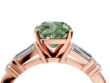 Rose gold Fancy Green Cushion  Cut Diamond Ring with Baguette Side Stones, Channel Set Band, and Four-Prong Setting_7